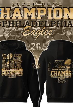 Philadelphia Eagles Champions Super Bowl 2 Times Black Hoodie Genxprint