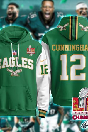 Philadelphia Eagles Cunningham 12 Super Bowl LIX Champions Gold Green Alternate Hoodie Genxprint