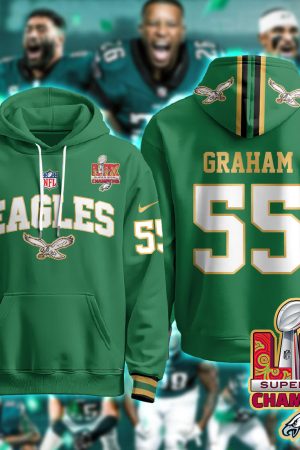Philadelphia Eagles Graham 55 Super Bowl LIX Champions Gold Green Hoodie Genxprint
