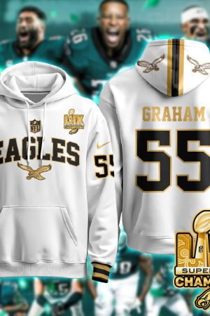Philadelphia Eagles Graham 55 Super Bowl LIX Champions Gold White Gold Hoodie Genxprint