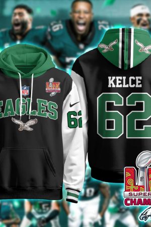 Philadelphia Eagles Kelce 62 Super Bowl LIX Champions Black Alternate Hoodie Genxprint