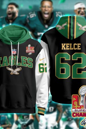 Philadelphia Eagles Kelce 62 Super Bowl LIX Champions Gold Black Alternate Hoodie Genxprint