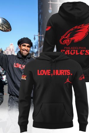 Philadelphia Eagles Love Hurts Super Bowl LIX Champions Black Hoodie Genxprint