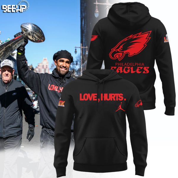 Philadelphia Eagles Love Hurts Super Bowl LIX Champions Black Hoodie Genxprint