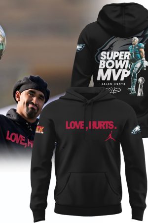 Philadelphia Eagles Love Hurts Super Bowl LIX MVP Champions Black Hoodie Genxprint
