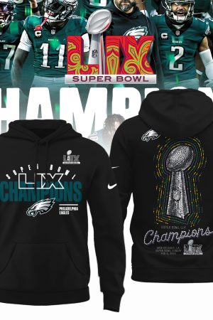 Philadelphia Eagles NFL Super Bowl LIX Champions Black Hoodie Genxprint