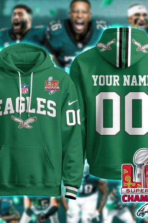 Philadelphia Eagles NFL Super Bowl LIX Champions Custom Green Hoodie Genxprint