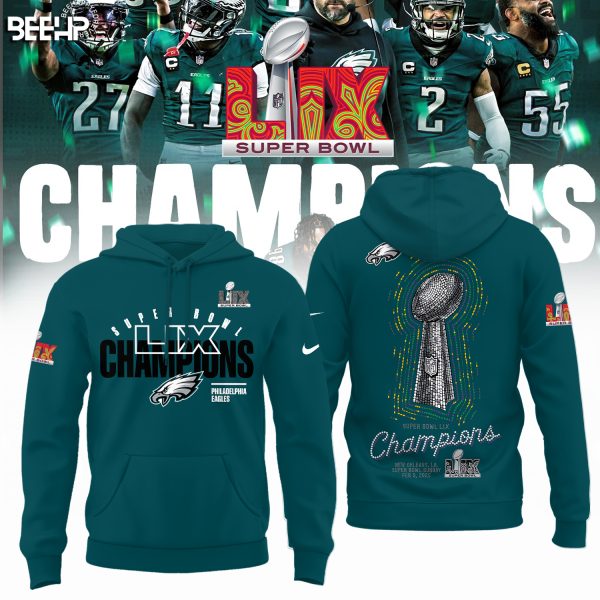 Philadelphia Eagles NFL Super Bowl LIX Champions Midnight Green Hoodie Genxprint