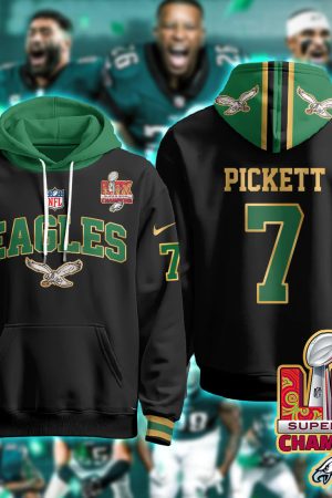 Philadelphia Eagles Pickett 7 Super Bowl LIX Champions Gold Black Hoodie Genxprint