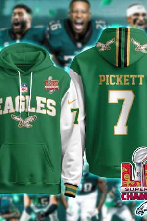 Philadelphia Eagles Pickett 7 Super Bowl LIX Champions Gold Green Alternate Hoodie Genxprint