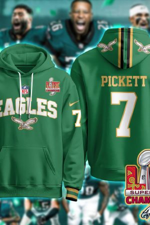 Philadelphia Eagles Pickett 7 Super Bowl LIX Champions Gold Green Hoodie Genxprint