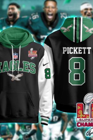 Philadelphia Eagles Pickett 8 Super Bowl LIX Champions Black Alternate Hoodie Genxprint