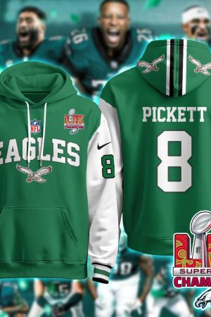 Philadelphia Eagles Pickett 8 Super Bowl LIX Champions Green Alternate Hoodie Genxprint