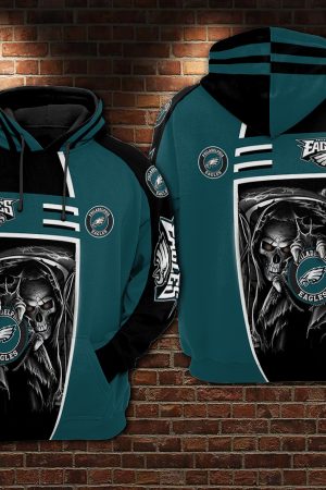 Philadelphia Eagles Skull Death NFL Football Team Hoodie Genxprint