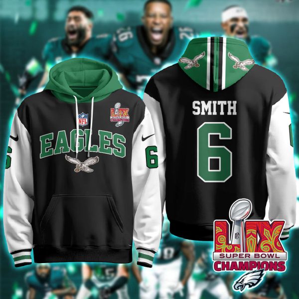 Philadelphia Eagles Smith 6 Super Bowl LIX Champions Black Alternate Hoodie Genxprint
