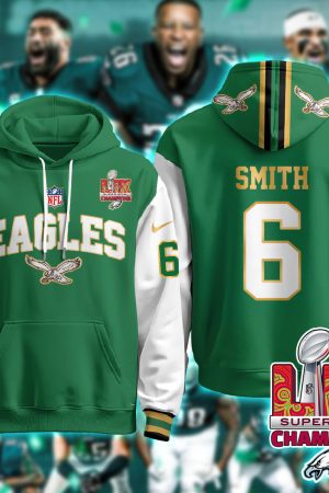 Philadelphia Eagles Smith 6 Super Bowl LIX Champions Gold Green Alternate Hoodie Genxprint