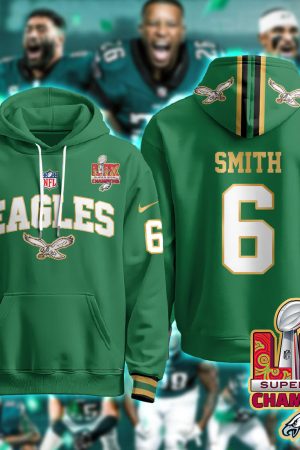Philadelphia Eagles Smith 6 Super Bowl LIX Champions Gold Green Hoodie Genxprint