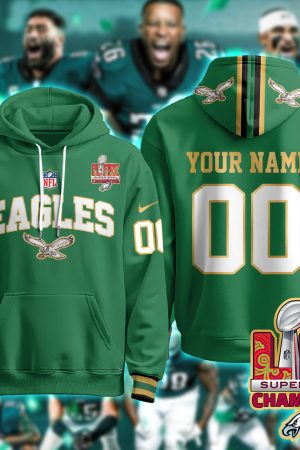 Philadelphia Eagles Super Bowl LIX Champions Custom Green Hoodie Genxprint