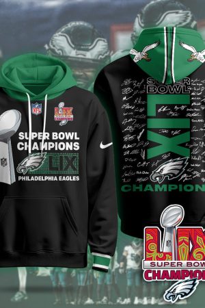 Philadelphia Eagles Super Bowl LIX Champions NFL Black Hoodie Genxprint