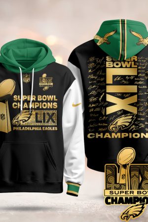 Philadelphia Eagles Super Bowl LIX Champions Roster Signing Gold Black Alternate Hoodie Genxprint
