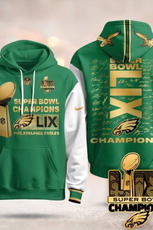 Philadelphia Eagles Super Bowl LIX Champions Roster Signing Gold Green Alternate Hoodie Genxprint