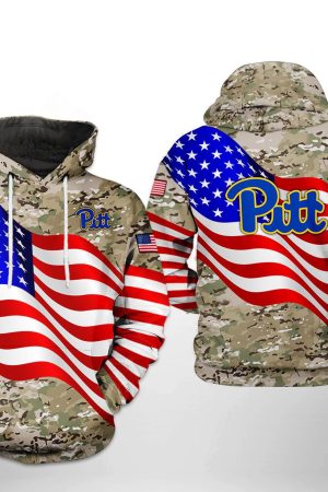 Pitt Panthers NCAA US Flag Camo Veteran Hoodie Genxprint