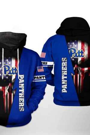 Pitt Panthers NCAA US Flag Skull Hoodie Genxprint