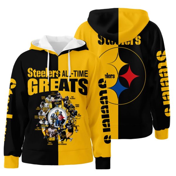 Pittsburgh Steelers All Time Greats Players Signatures 3D All Over Print Hoodie Zip-Up Hoodie Genxprint