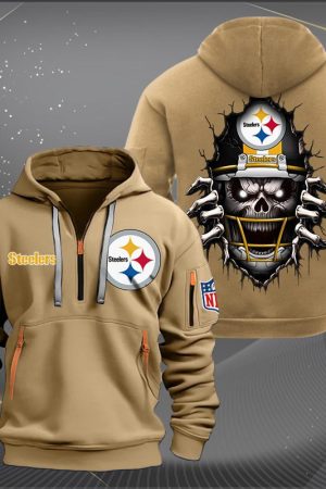 Pittsburgh Steelers Football Player Skull Quarter Zip Hoodie Genxprint