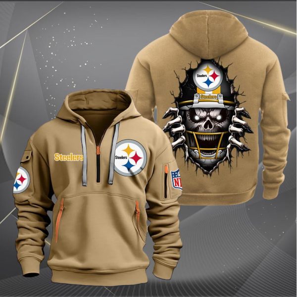Pittsburgh Steelers Football Player Skull Quarter Zip Hoodie Genxprint
