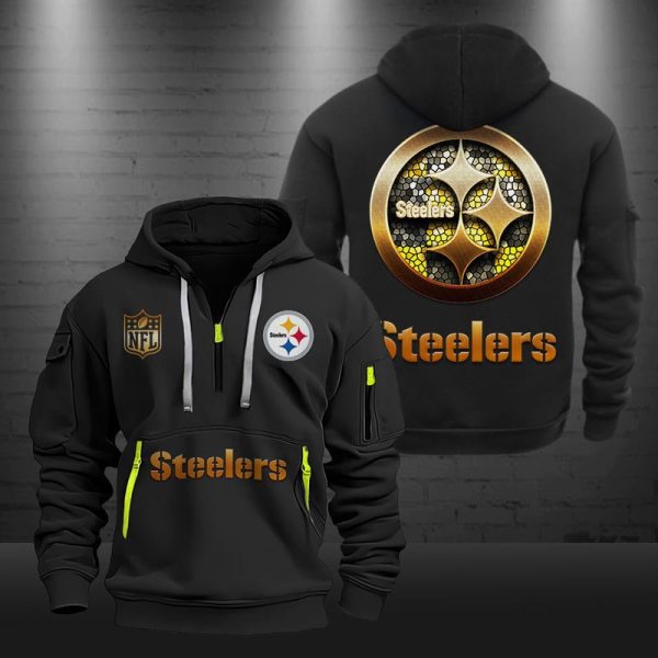 Pittsburgh Steelers Golden Logo NFL Quarter Zip Hoodie Genxprint - Image 2