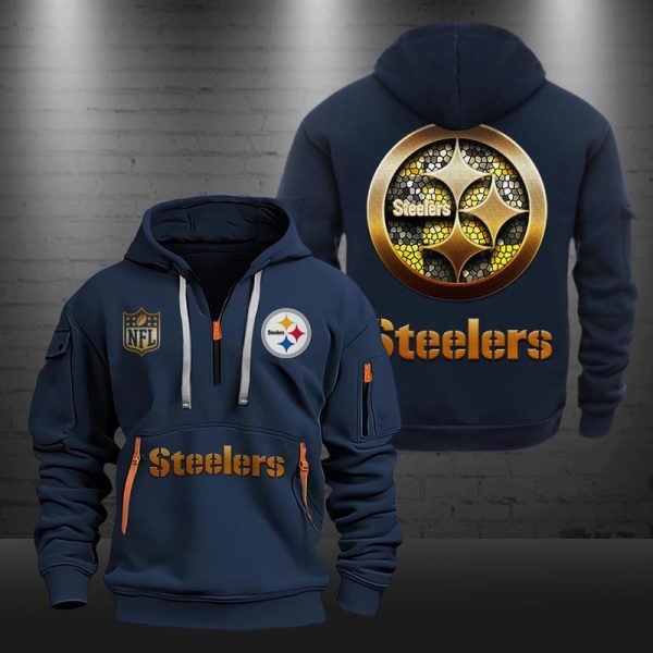 Pittsburgh Steelers Golden Logo NFL Quarter Zip Hoodie Genxprint - Image 3