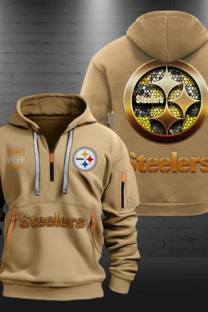 Pittsburgh Steelers Golden Logo NFL Quarter Zip Hoodie Genxprint