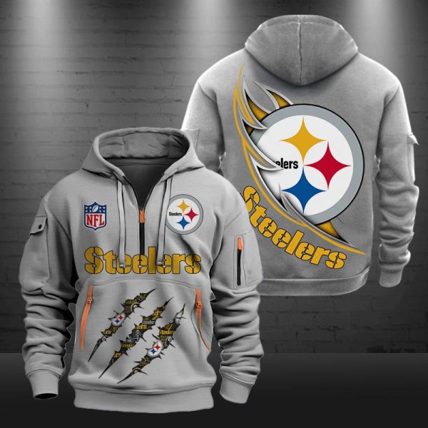 Pittsburgh Steelers Monster Scratch Logo NFL Quarter Zip Hoodie Genxprint - Image 4