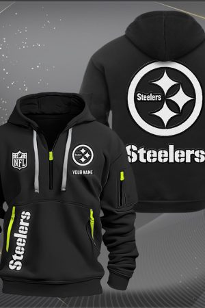 Pittsburgh Steelers White Logo NFL Quarter Zip Hoodie Genxprint