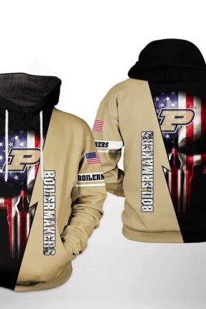 Purdue Boilermakers NCAA US Flag Skull Hoodie Zip Hoodie Genxprint