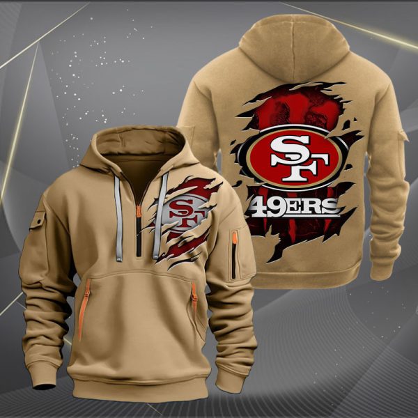 San Francisco 49ers Scratch Logo NFL Quarter Zip Hoodie Style Genxprint - Image 4