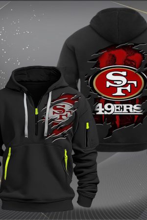 San Francisco 49ers Scratch Logo NFL Quarter Zip Hoodie Style Genxprint