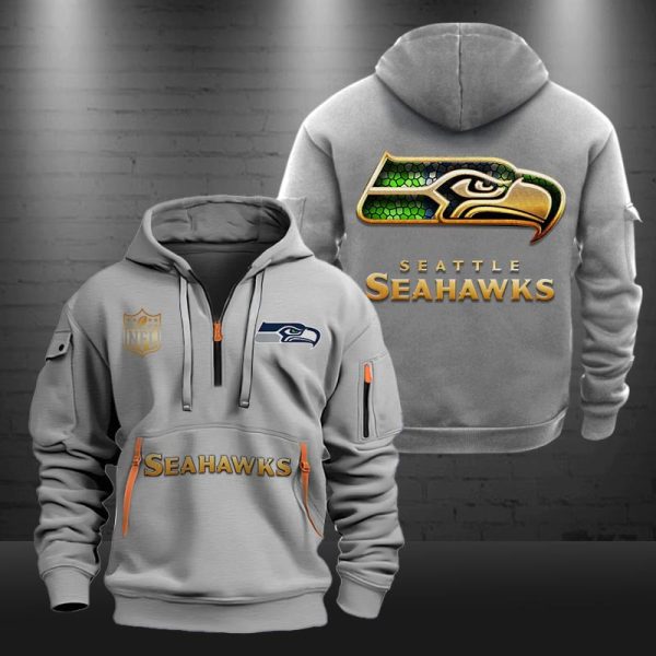 Seattle Seahawks Golden Logo NFL Quarter Zip Hoodie Genxprint - Image 3