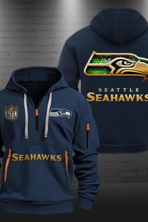 Seattle Seahawks Golden Logo NFL Quarter Zip Hoodie Genxprint