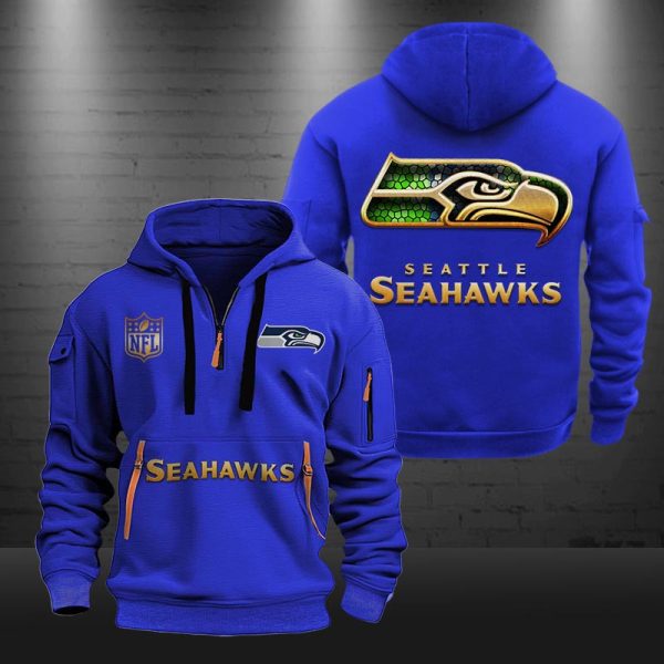 Seattle Seahawks Golden Logo NFL Quarter Zip Hoodie Genxprint - Image 5