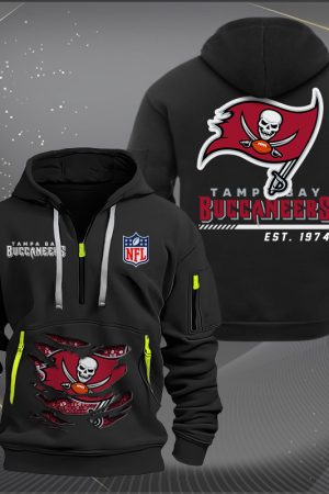Tampa Bay Buccaneers Monster Scratch 2 Logo NFL Quarter Zip Hoodie Genxprint