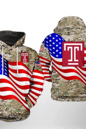 Temple Owls NCAA US Flag Camo Veteran Hoodie Genxprint