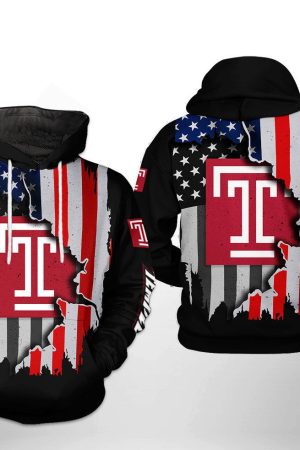 Temple Owls NCAA US Flag Hoodie Genxprint