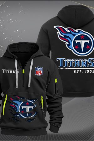 Tennessee Titans Monster Scratch 2 Logo NFL Quarter Zip Hoodie Genxprint