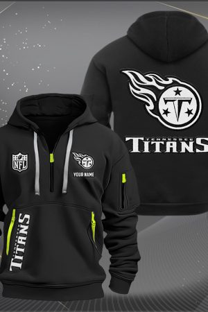Tennessee Titans White Logo NFL Quarter Zip Hoodie Genxprint