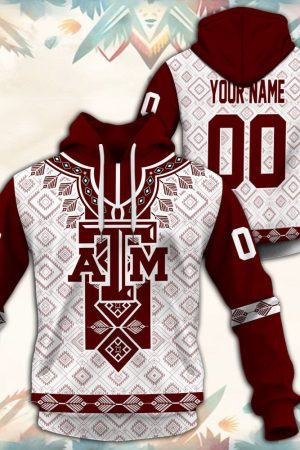 Texas A M Aggies Native Tribal Custom Name And Number 3D printed Sweatshirt Hoodie Zipped Hoodie Genxprint