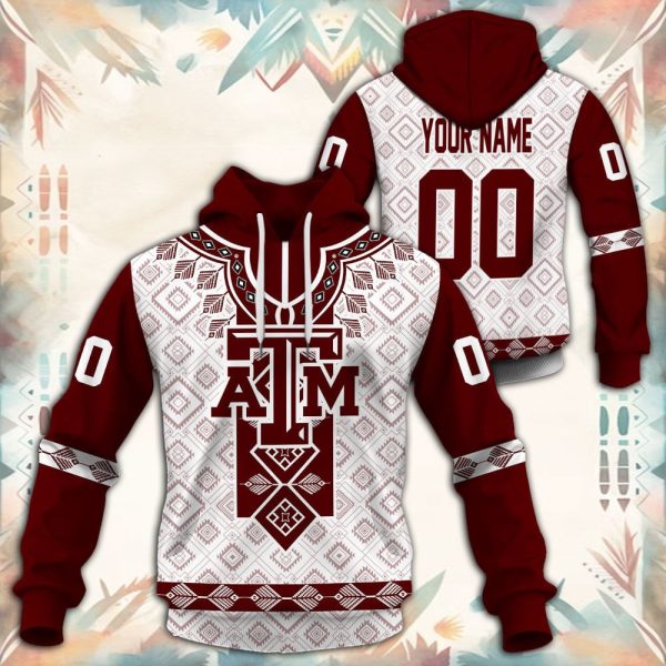Texas A M Aggies Native Tribal Custom Name And Number 3D printed Sweatshirt Hoodie Zipped Hoodie Genxprint