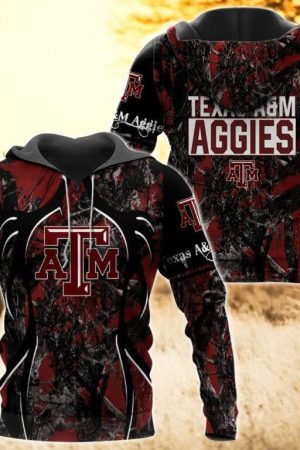 Texas A and M Aggies Camo Hunting 3D printed Sweatshirt Hoodie Zipped Hoodie Genxprint