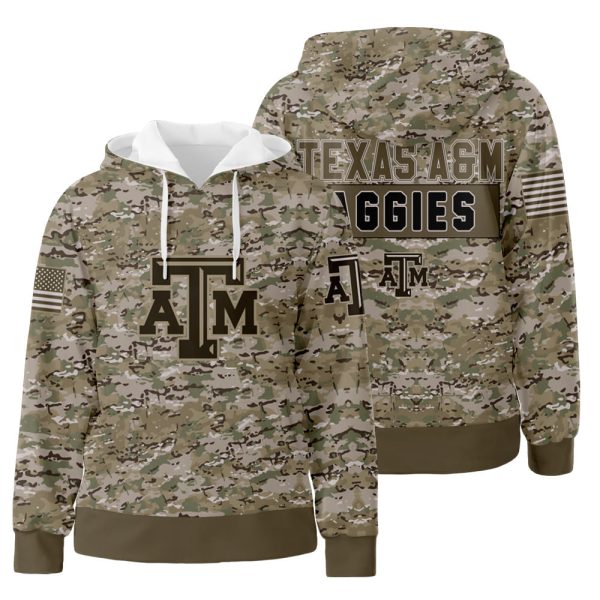 Texas AM Aggies NCAA Camo Veteran 3D All Over Print Hoodie Zip-Up Hoodie Genxprint